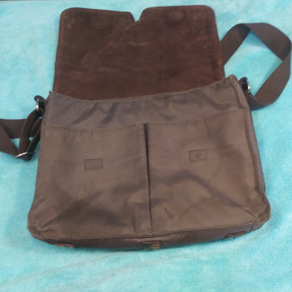 Fossil leather and canvas crossbody organizer